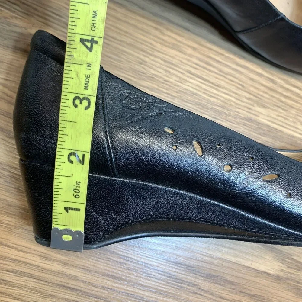 Josef Seibel Slip On Shoe‎ Black Laser Cut Leather Wedge Size 39